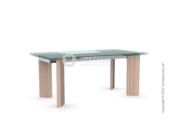 Стол Calligaris Tower Wood, Glass and wood extending table, Tempered glass transparent, Metal chromed and Veneer natural