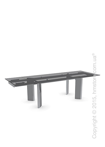 Стол Calligaris Tower, Glass and metal extending table, Frosted tempered glass smoked grey and Metal chromed