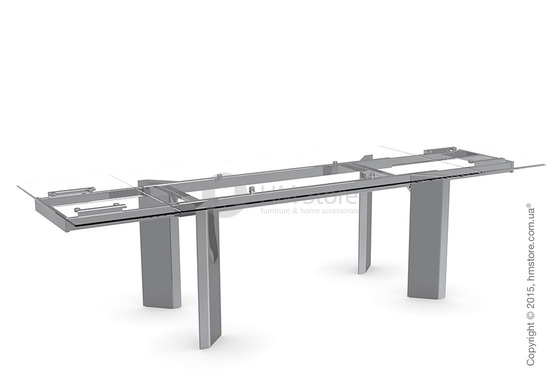 Стол Calligaris Tower, Glass and metal extending table, Tempered glass transparent extraclear and Metal chromed