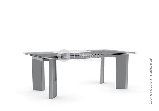 Стол Calligaris Tower, Glass and metal extending table, Tempered glass transparent extraclear and Metal chromed