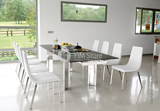 Стол Calligaris Tower, Glass and metal extending table, Tempered glass transparent extraclear and Metal chromed
