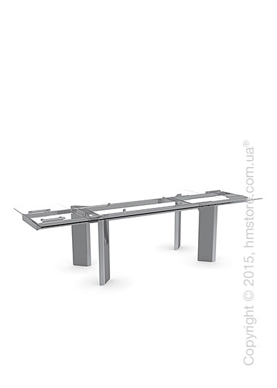 Стол Calligaris Tower, Glass and metal extending table, Tempered glass transparent extraclear and Metal chromed