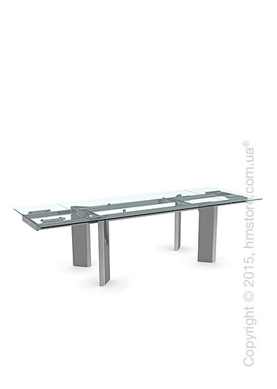Стол Calligaris Tower, Glass and metal extending table, Tempered glass transparent and Metal chromed