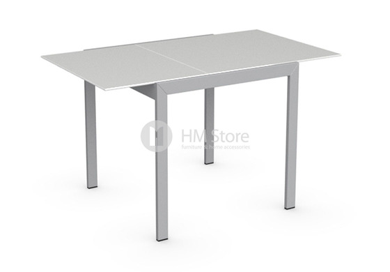 Стол Calligaris Key, Square extending table, Frosted acid etched tempered glass extrawhite and Metal matt silver