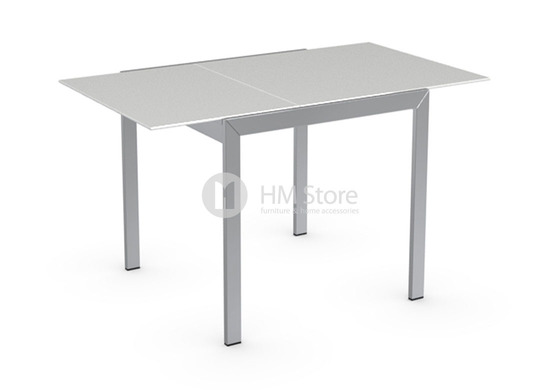 Стол Calligaris Key, Square extending table, Frosted acid etched tempered glass extrawhite and Metal chromed