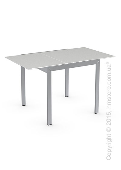 Стол Calligaris Key, Square extending table, Frosted acid etched tempered glass extrawhite and Metal chromed