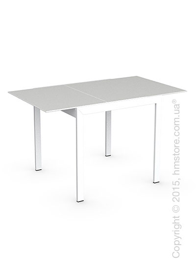 Стол Calligaris Key, Square extending table, Frosted acid etched tempered glass extrawhite and Metal matt optic white