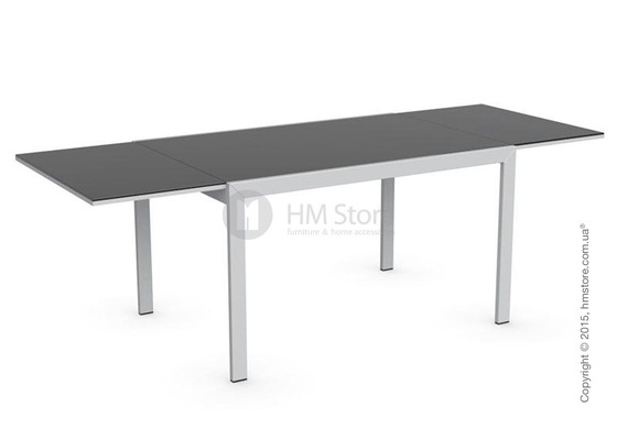Стол Calligaris Key, Rectangular extending table, Frosted acid etched tempered glass black and Metal matt silver