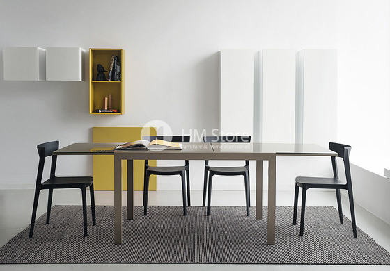 Стол Calligaris Key, Rectangular extending table, Frosted acid etched tempered glass black and Metal matt silver