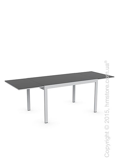 Стол Calligaris Key, Rectangular extending table, Frosted acid etched tempered glass black and Metal matt silver