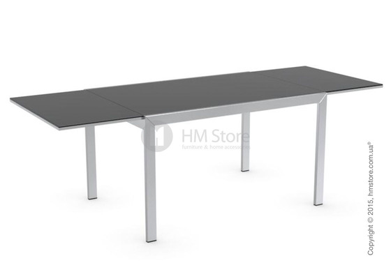 Стол Calligaris Key, Rectangular extending table, Frosted acid etched tempered glass black and Metal chromed