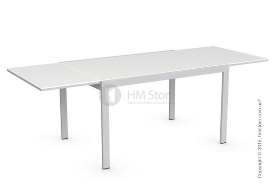 Стол Calligaris Key, Rectangular extending table, Frosted acid etched tempered glass extrawhite and Metal matt silver