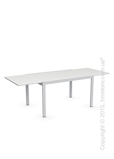 Стол Calligaris Key, Rectangular extending table, Frosted acid etched tempered glass extrawhite and Metal matt silver
