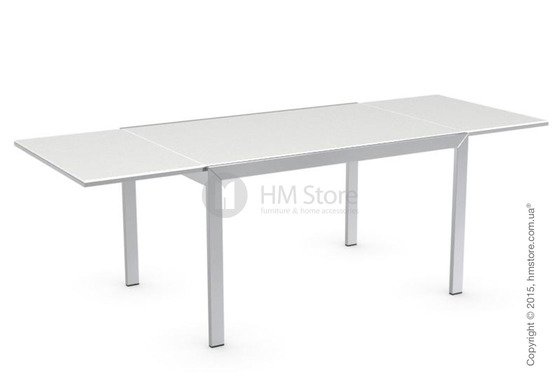 Стол Calligaris Key, Rectangular extending table, Frosted acid etched tempered glass extrawhite and Metal chromed
