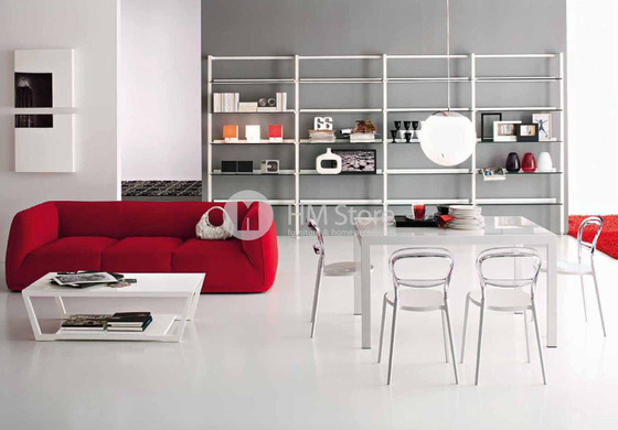 Стол Calligaris Key, Rectangular extending table, Frosted acid etched tempered glass extrawhite and Metal chromed
