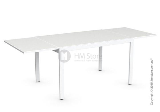 Стол Calligaris Key, Rectangular extending table, Frosted acid etched tempered glass extrawhite and Metal matt optic white