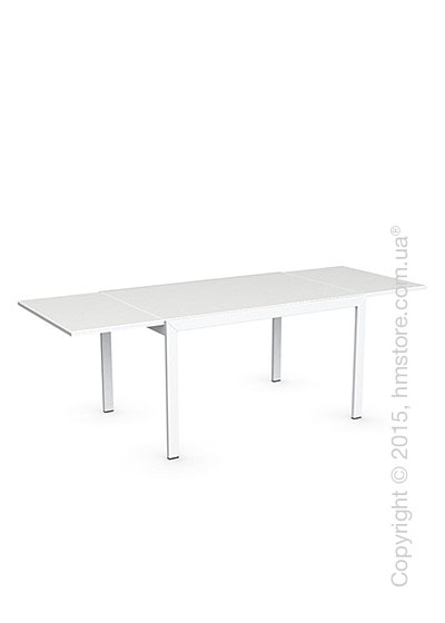 Стол Calligaris Key, Rectangular extending table, Frosted acid etched tempered glass extrawhite and Metal matt optic white