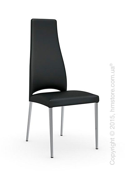 Стул Calligaris Juliet, Metal chair with upholstered seat, Metal chromed and Leather black