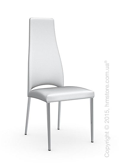 Стул Calligaris Juliet, Metal chair with upholstered seat, Metal chromed and Leather optic white