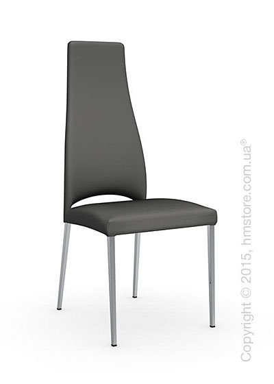 Стул Calligaris Juliet, Metal chair with upholstered seat, Metal chromed and Leather taupe