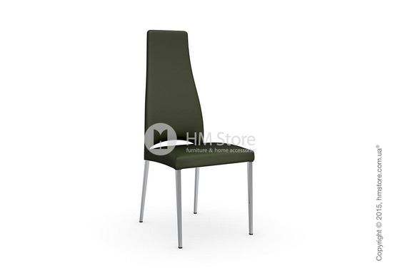 Стул Calligaris Juliet, Metal chair with upholstered seat, Metal chromed and Leather olive green