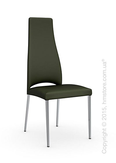 Стул Calligaris Juliet, Metal chair with upholstered seat, Metal chromed and Leather olive green