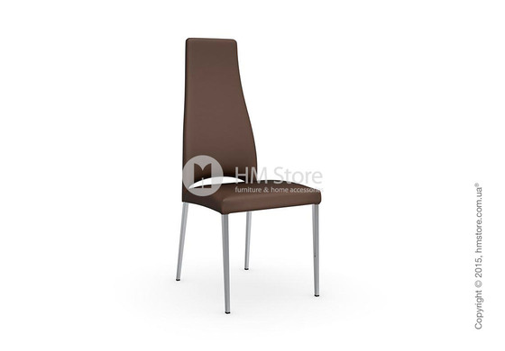 Стул Calligaris Juliet, Metal chair with upholstered seat, Metal chromed and Leather antilope brown
