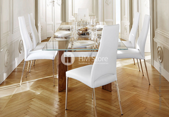 Стул Calligaris Juliet, Metal chair with upholstered seat, Metal chromed and Leather antilope brown