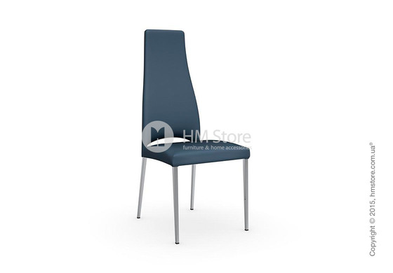 Стул Стул Calligaris Juliet, Metal chair with upholstered seat, Metal chromed and Leather arctic blue