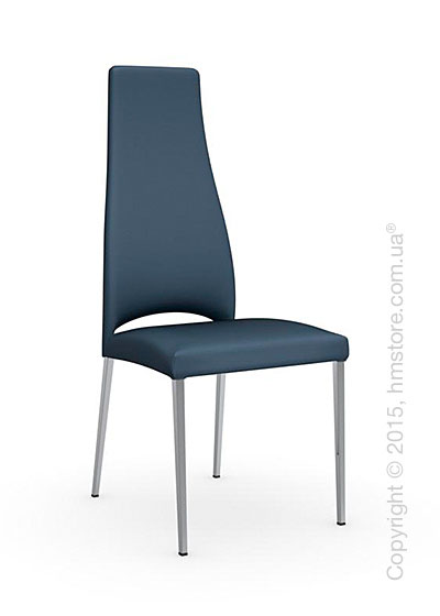 Стул Стул Calligaris Juliet, Metal chair with upholstered seat, Metal chromed and Leather arctic blue