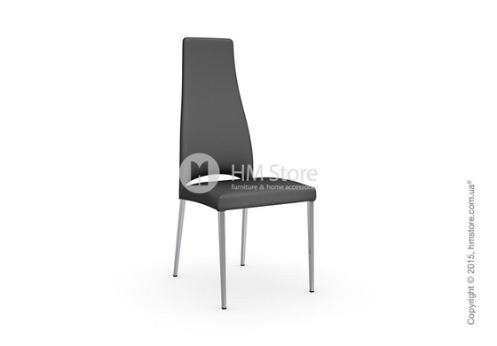 Стул Calligaris Juliet, Metal chair with upholstered seat, Metal chromed and Leather grey