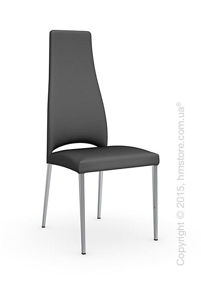 Стул Calligaris Juliet, Metal chair with upholstered seat, Metal chromed and Leather grey