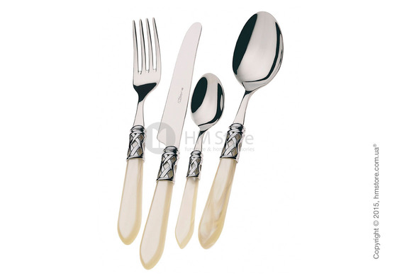Набор столовых приборов Bugatti Aladdin коллекция Chrome Metal Ring на 12 персон, 75 предметов, Ivory