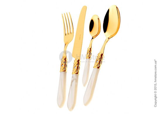 Набор столовых приборов Bugatti Aladdin коллекция Goldplated 24 kt на 12 персон, 75 предметов, Ivory