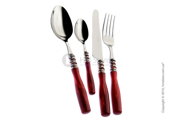 Набор столовых приборов Bugatti Arianna коллекция Old-Silverplated Ring на 12 персон, 75 предметов, Burgundy