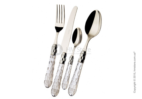 Набор столовых приборов Bugatti Cristallo коллекция Chromed Metal Ring на 12 персон, 75 предметов, Transparent