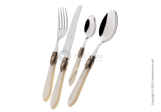 Набор столовых приборов Bugatti Oxford коллекция Gold-plated Ring на 12 персон, 75 предметов, Ivory