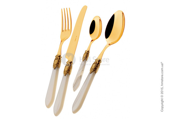 Набор столовых приборов Bugatti Oxford коллекция Goldplated 24 kt на 12 персон, 75 предметов, Ivory