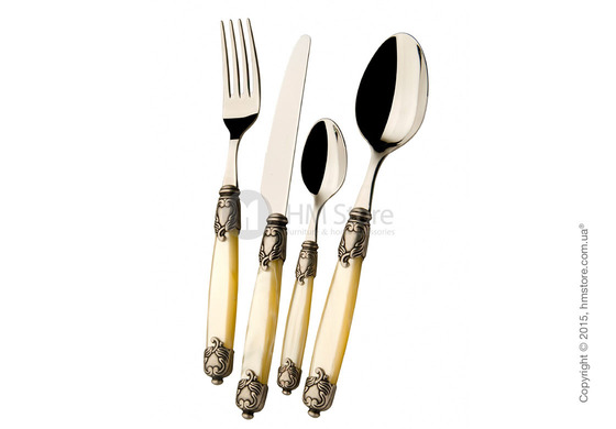 Набор столовых приборов Bugatti Rococo' коллекция Old-Silverplated Ring на 12 персон, 75 предметов, Ivory