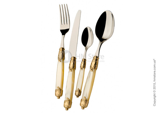 Набор столовых приборов Bugatti Rococo коллекция Gold-plated Ring на 12 персон, 50 предметов, Ivory