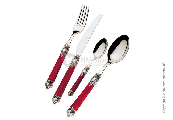 Набор столовых приборов Bugatti Rinascimento коллекция Old-Silverplated Ring на 12 персон, 75 предметов, Red