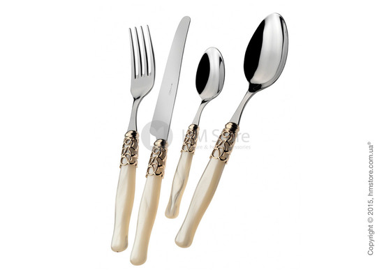 Набор столовых приборов Bugatti Selene коллекция Gold-plated Ring на 12 персон, 75 предметов, Ivory