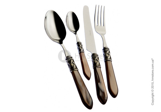 Набор столовых приборов Bugatti Aladdin коллекция Old-Silverplated Ring на 12 персон, 75 предметов, Onyx