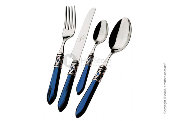 Набор столовых приборов Bugatti Aladdin коллекция Old-Silverplated Ring на 12 персон, 75 предметов, Blue