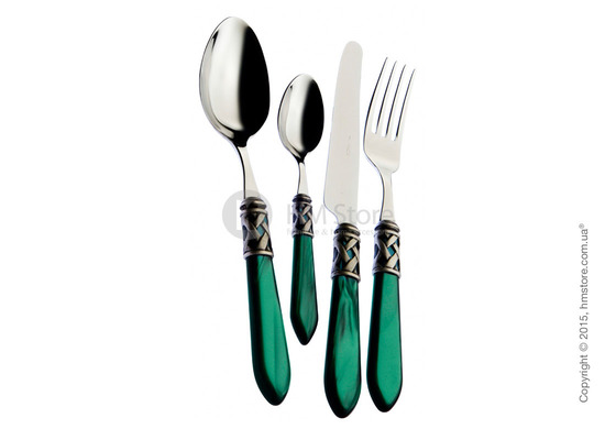 Набор столовых приборов Bugatti Aladdin коллекция Old-Silverplated Ring на 12 персон, 75 предметов, Green