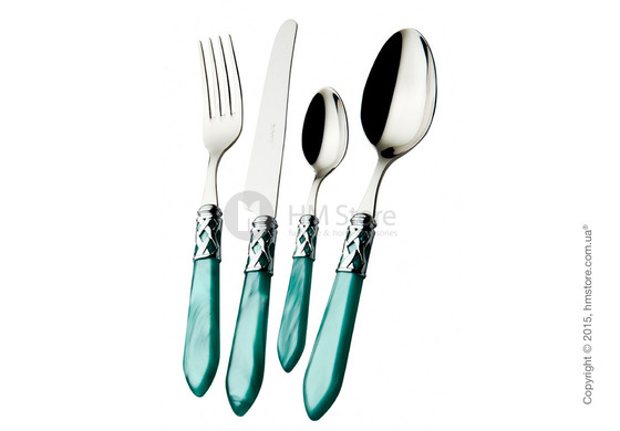 Набор столовых приборов Bugatti Aladdin коллекция Chrome Metal Ring на 12 персон, 75 предметов, Aqua Green Набор столовых приборов Bugatti Aladdin коллекция Chrome Metal Ring на 12 персон, 75 предметов, Aqua Green