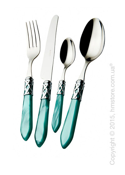 Набор столовых приборов Bugatti Aladdin коллекция Chrome Metal Ring на 12 персон, 75 предметов, Aqua Green