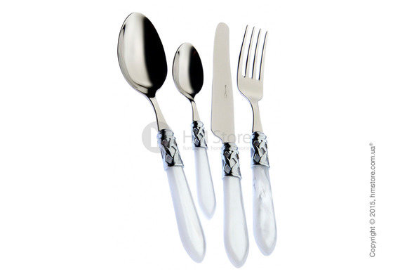 Набор столовых приборов Bugatti Aladdin коллекция Chrome Metal Ring на 12 персон, 75 предметов, White