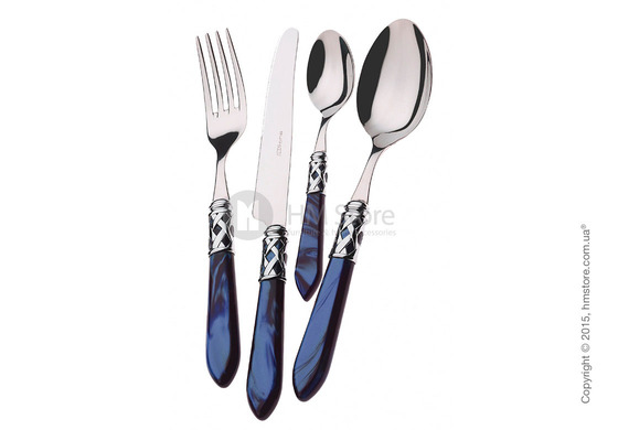 Набор столовых приборов Bugatti Aladdin коллекция Chrome Metal Ring на 12 персон, 75 предметов, Blue