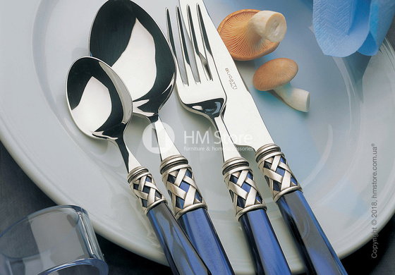 Набор столовых приборов Bugatti Aladdin коллекция Chrome Metal Ring на 12 персон, 75 предметов, Blue